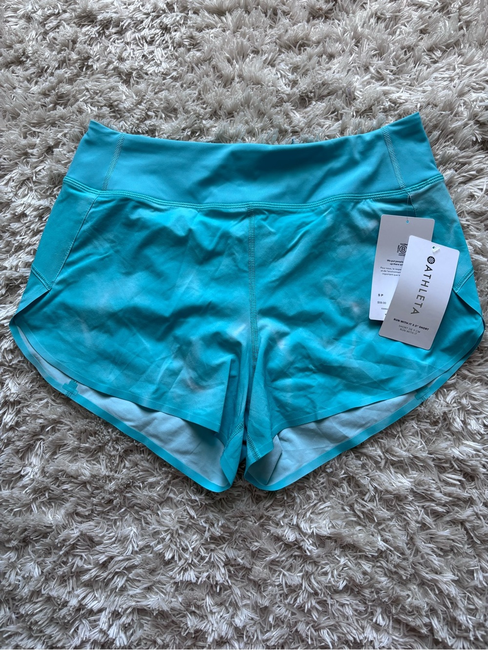 Athleta Run With It 3.5” Short Teal Tie Dye Small Side Slits Pocket - Picture 2 of 11
